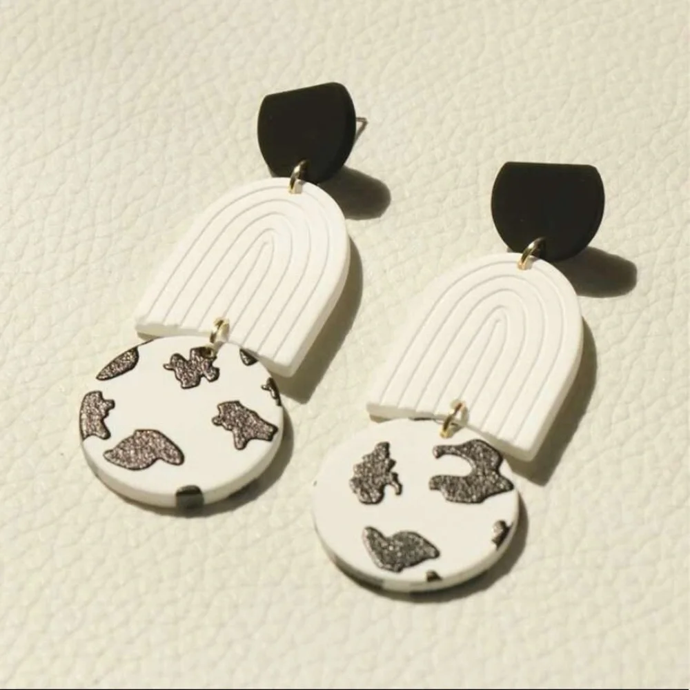 Geometric Cute Black & White Drop Earrings